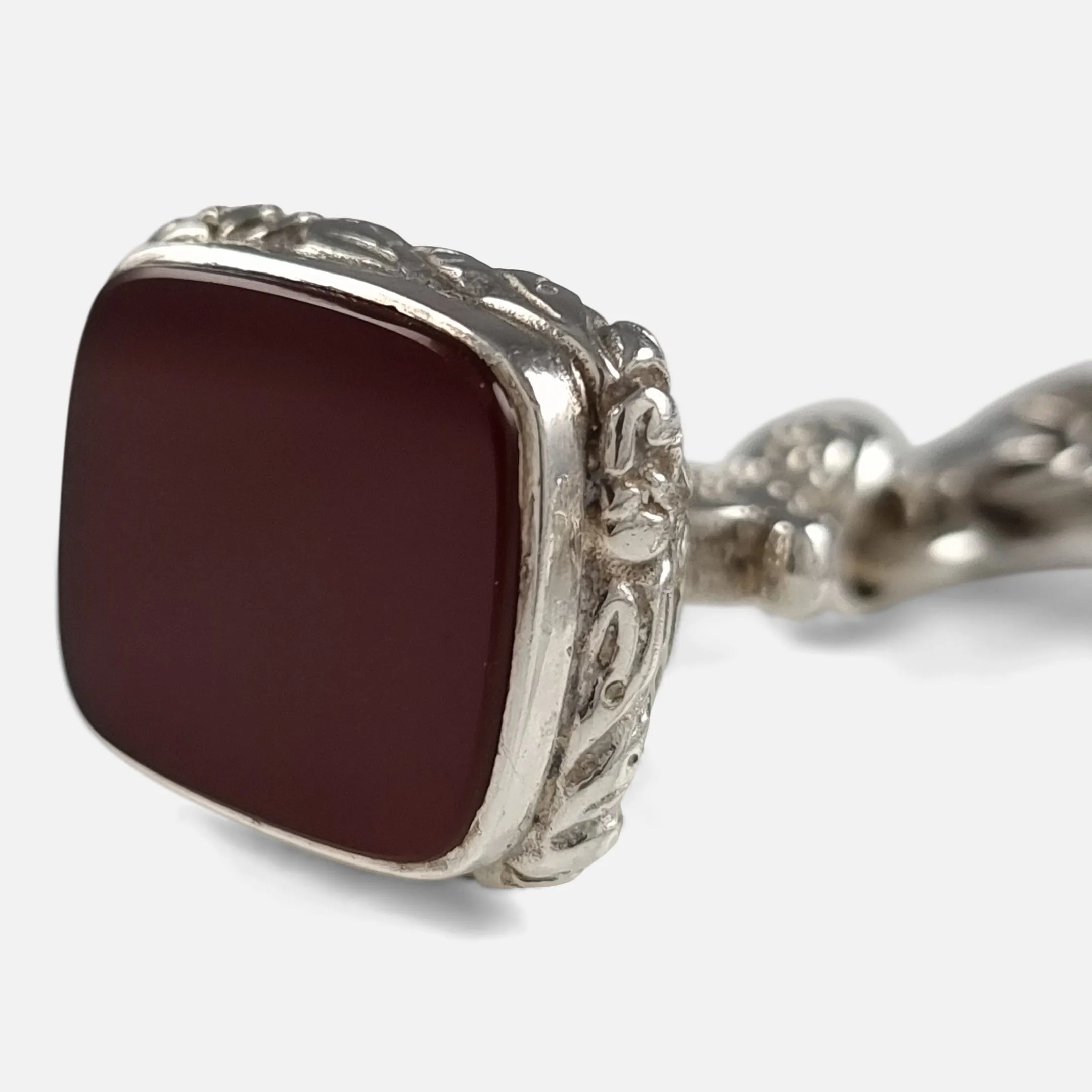 Silver Fancy Link Albert Watch Chain and Carnelian Fob