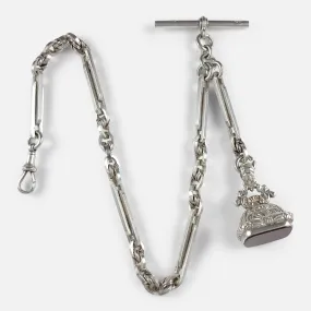 Silver Fancy Link Albert Watch Chain and Carnelian Fob