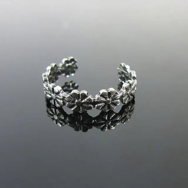 Silver Flower Trendy Toe or Mid Finger Ring