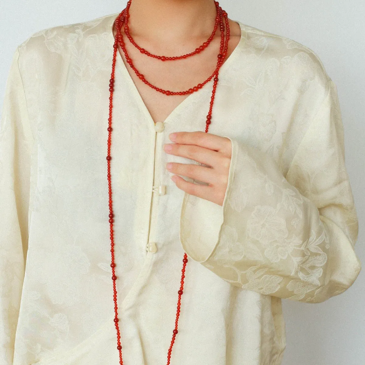 Size Gradual Change Red Agate Black Agate Long Necklace