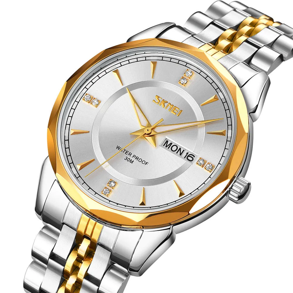 SKMEI 9268 Luxury Day Date Watch for Men w/ Diamond Cut Bezel