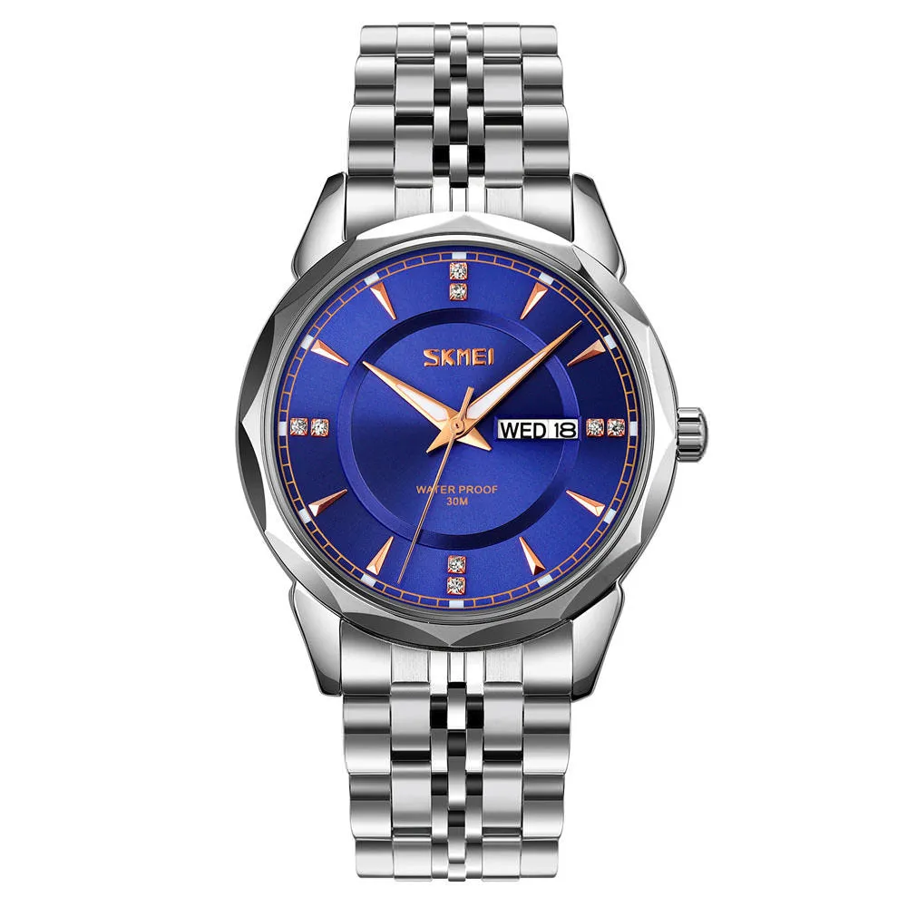 SKMEI 9268 Luxury Day Date Watch for Men w/ Diamond Cut Bezel