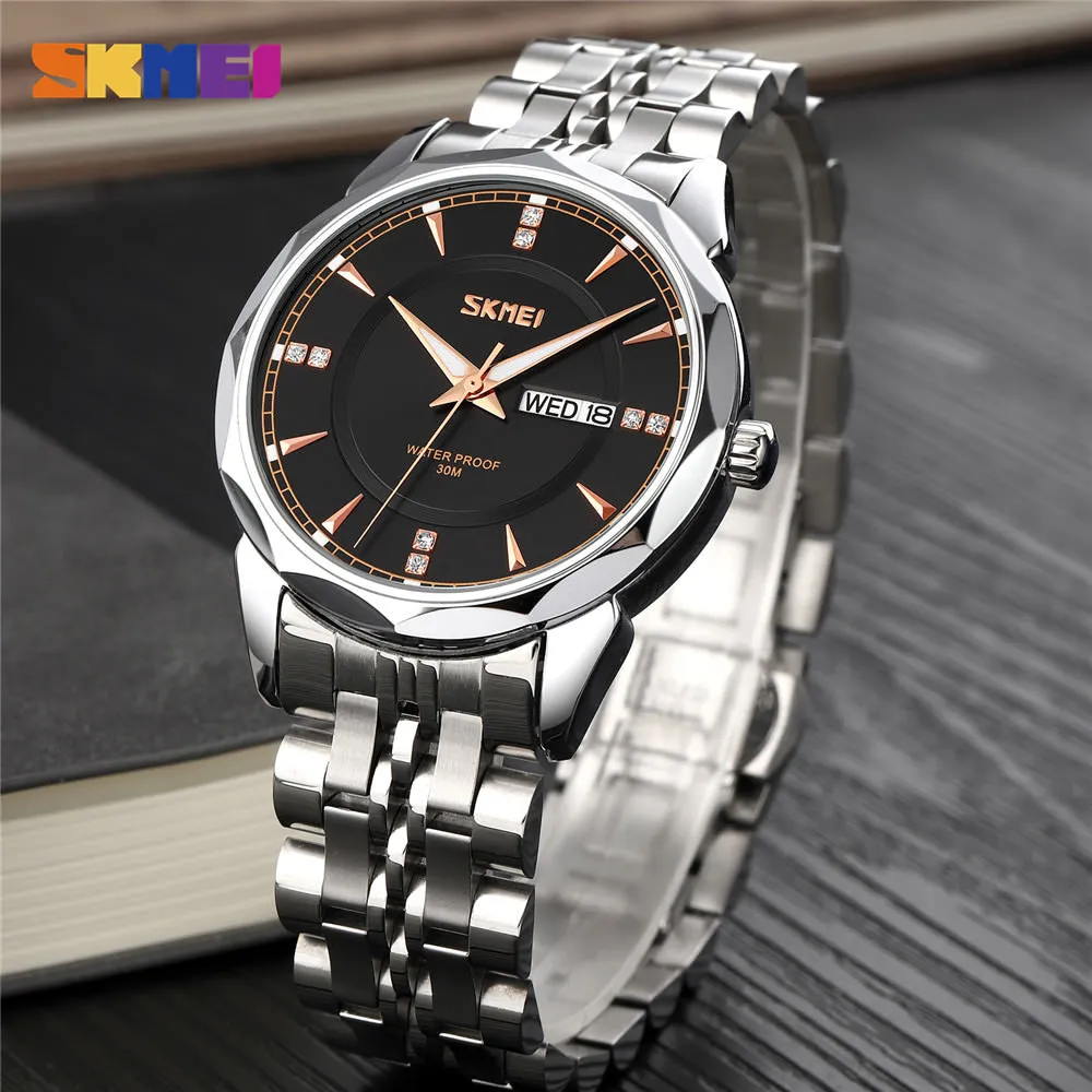 SKMEI 9268 Luxury Day Date Watch for Men w/ Diamond Cut Bezel