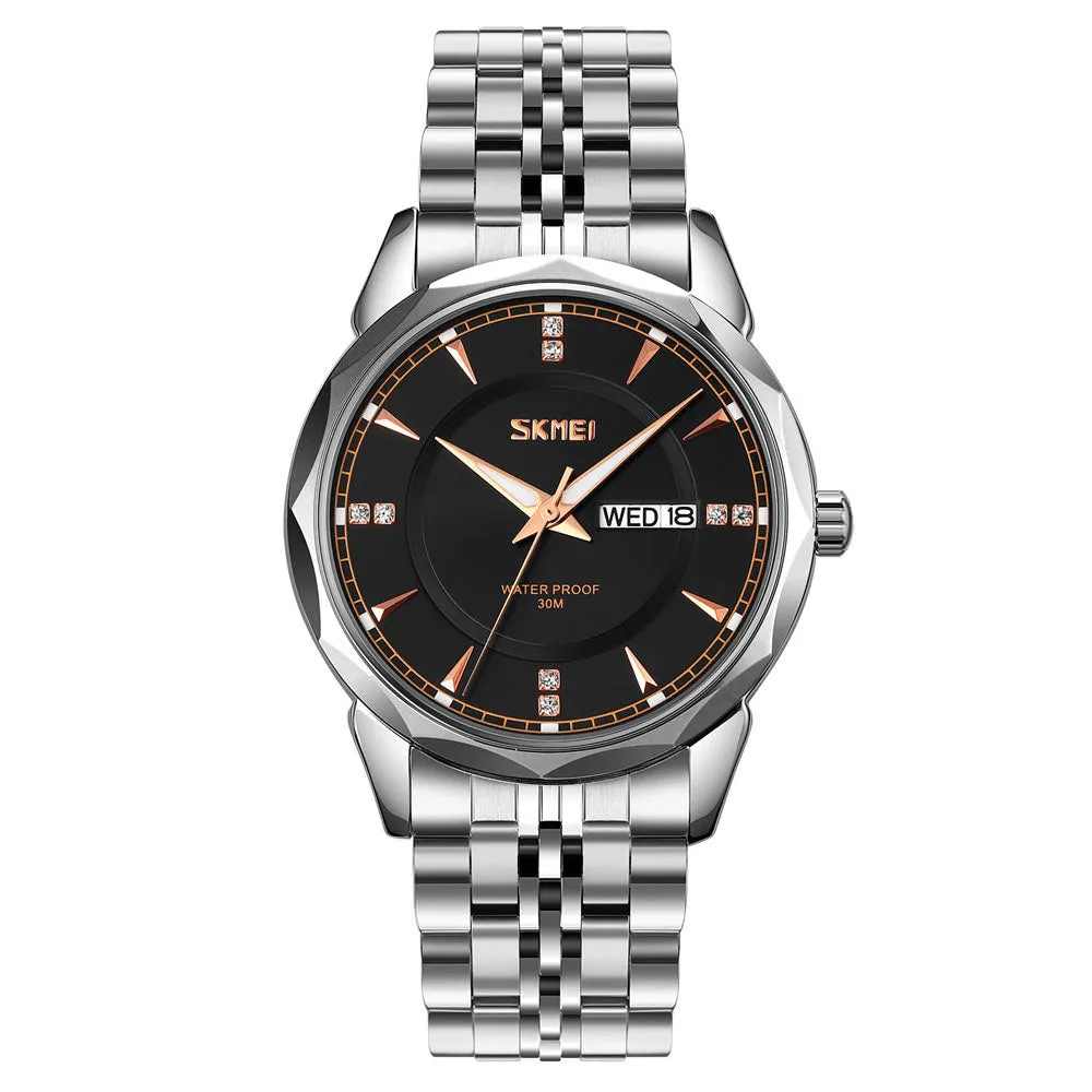 SKMEI 9268 Luxury Day Date Watch for Men w/ Diamond Cut Bezel