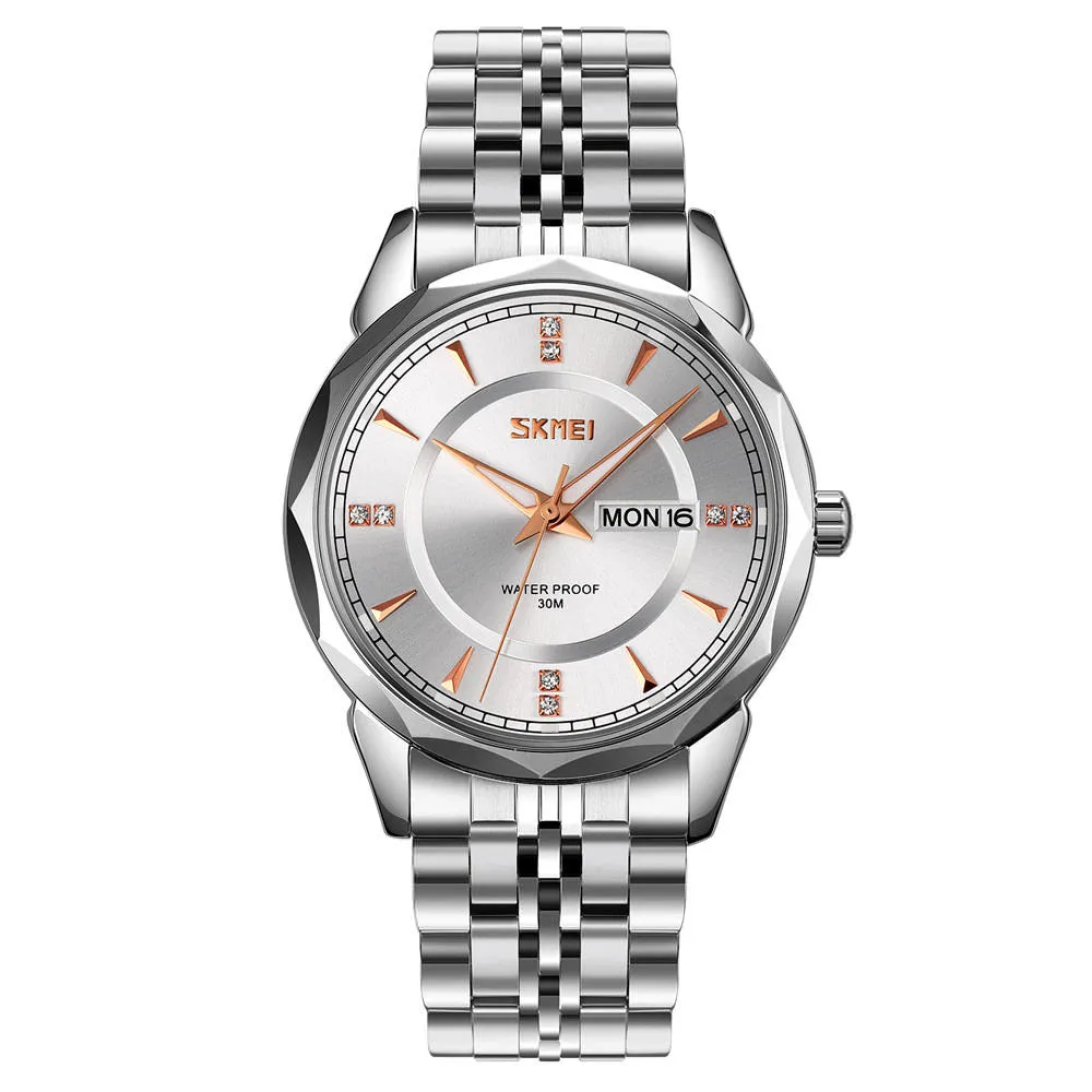 SKMEI 9268 Luxury Day Date Watch for Men w/ Diamond Cut Bezel