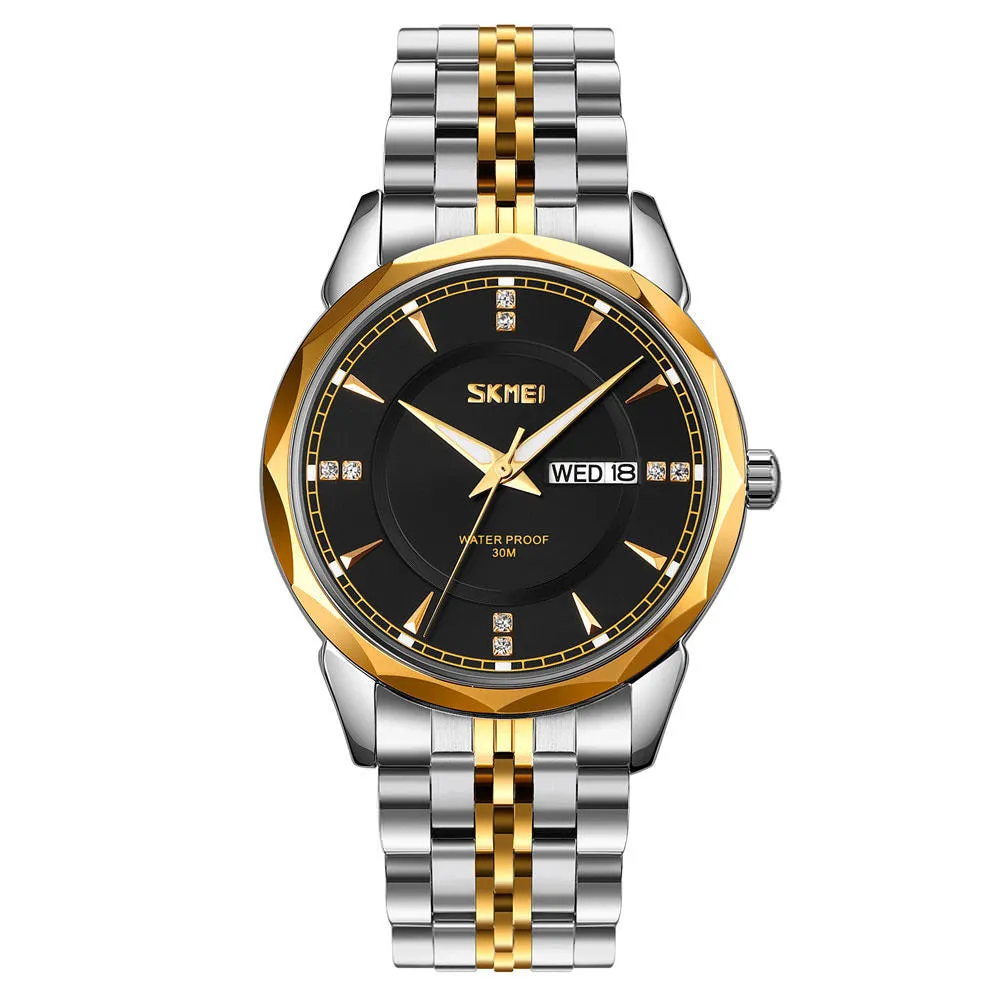 SKMEI 9268 Luxury Day Date Watch for Men w/ Diamond Cut Bezel