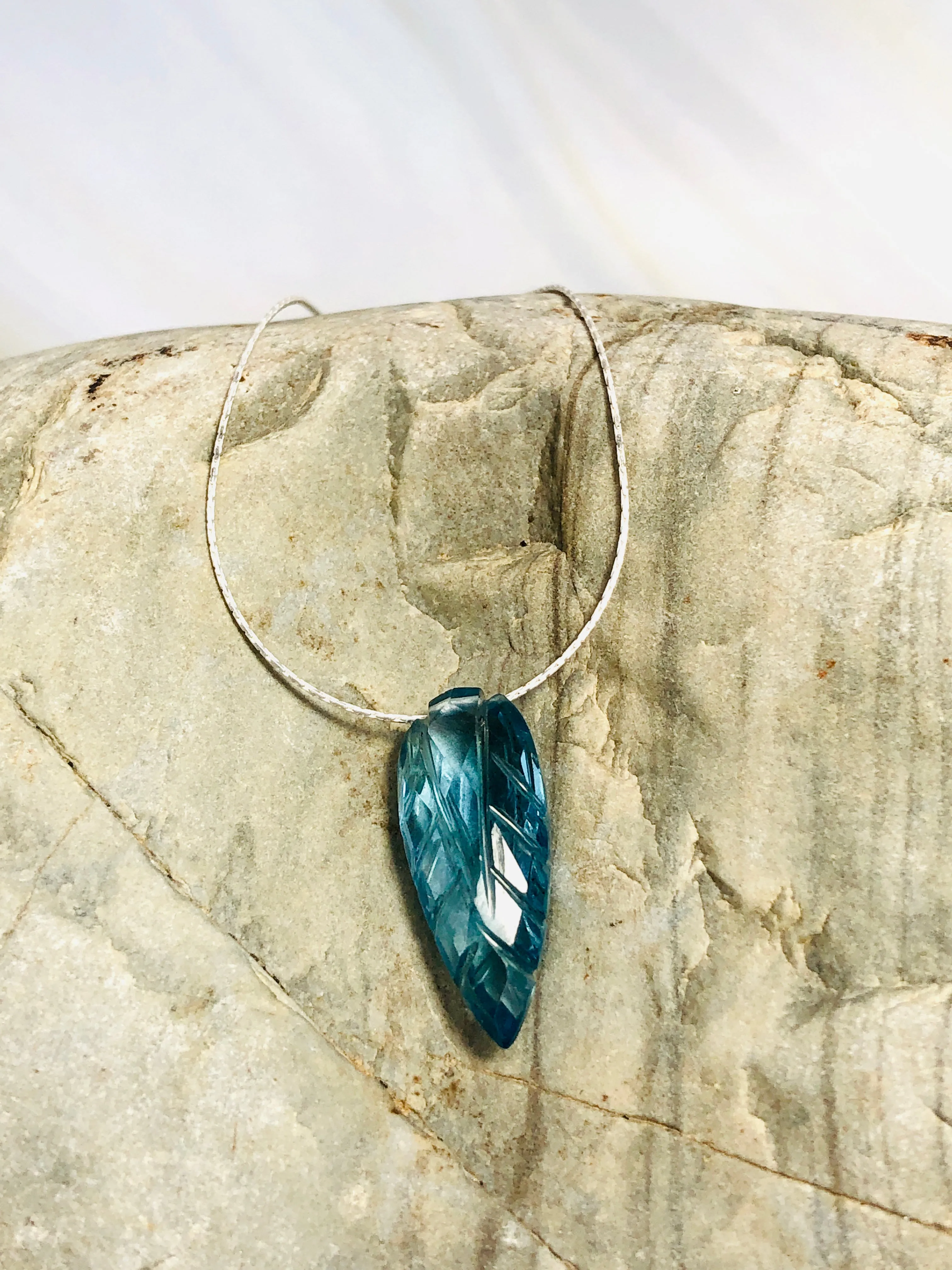 Sky Blue Topaz Quartz Solitaire Necklace, Silver Blue Topaz Necklace