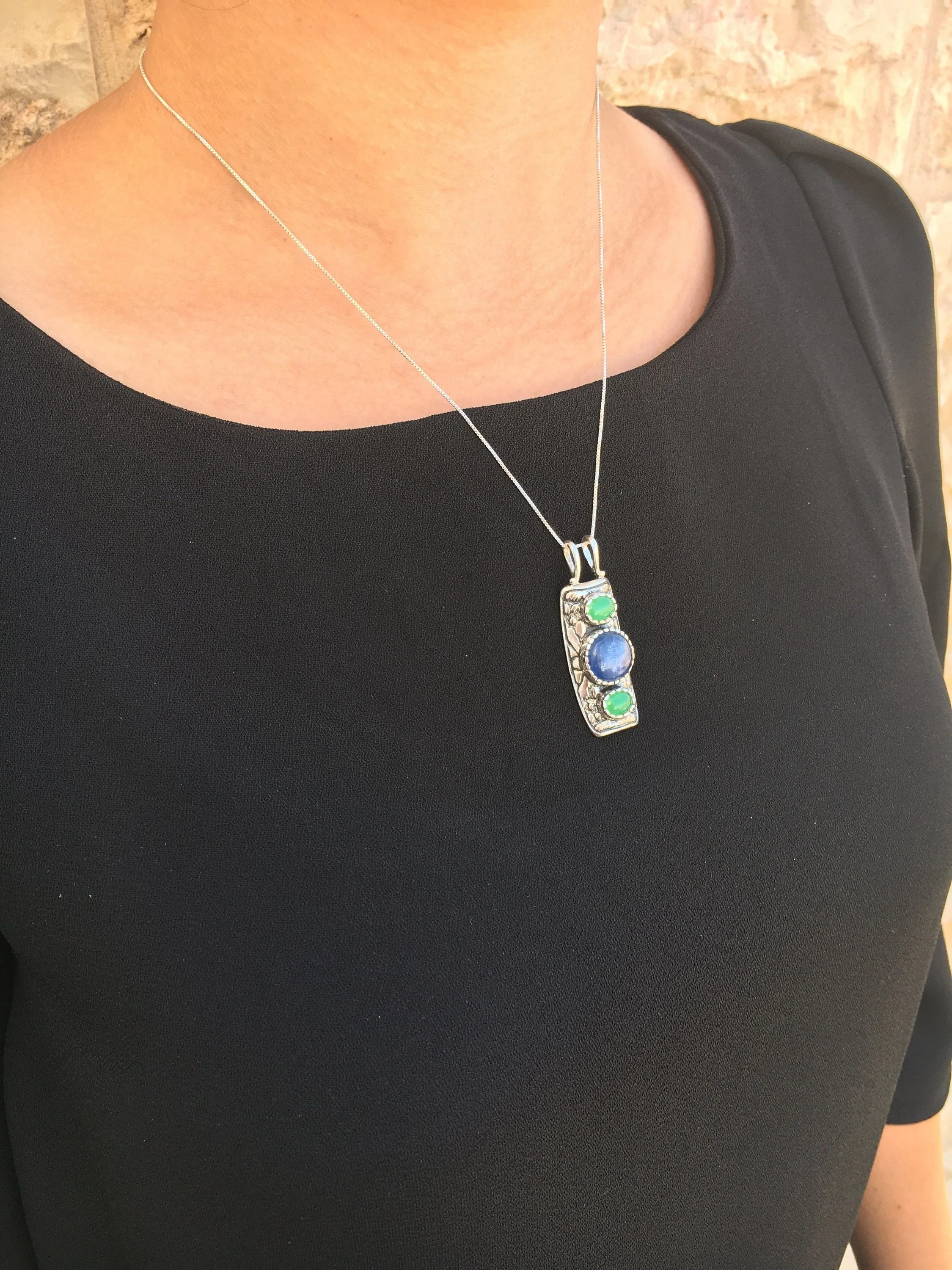 Sodalite Pendant - Blue Topaz Vintage Necklace - Large Boho Necklace