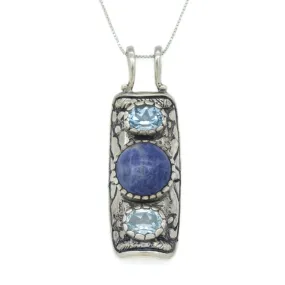Sodalite Pendant - Blue Topaz Vintage Necklace - Large Boho Necklace