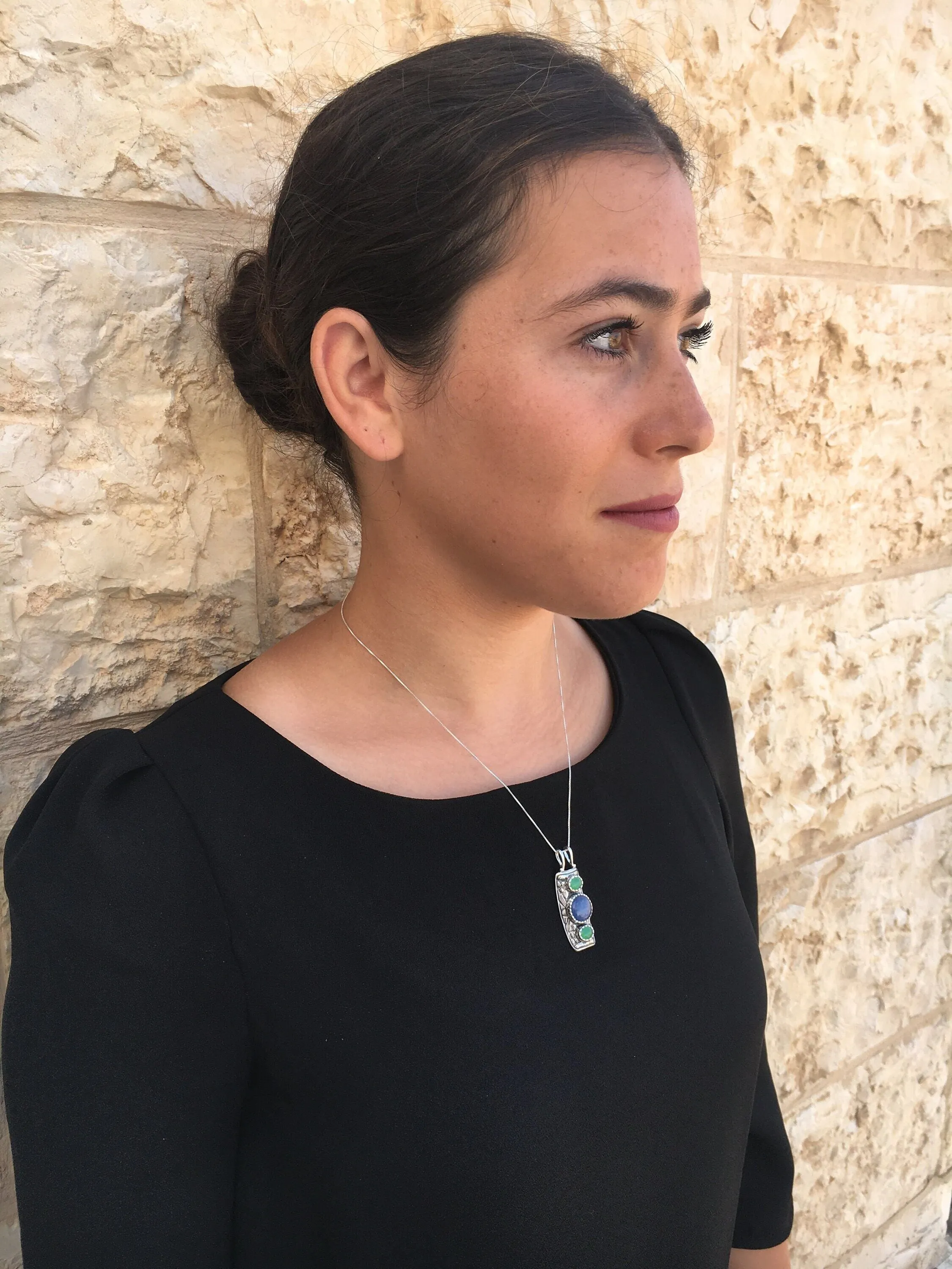Sodalite Pendant - Blue Topaz Vintage Necklace - Large Boho Necklace