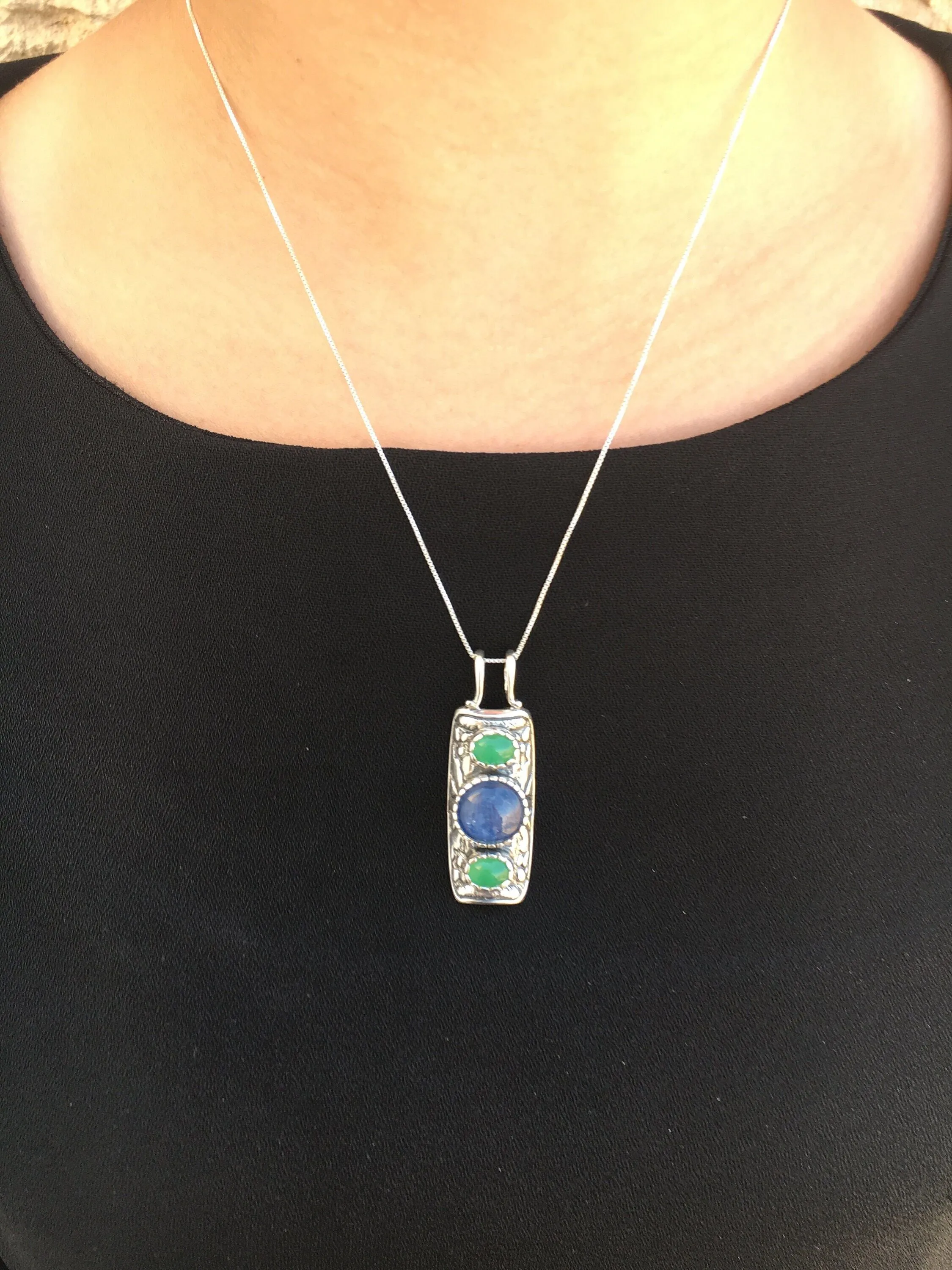 Sodalite Pendant - Blue Topaz Vintage Necklace - Large Boho Necklace
