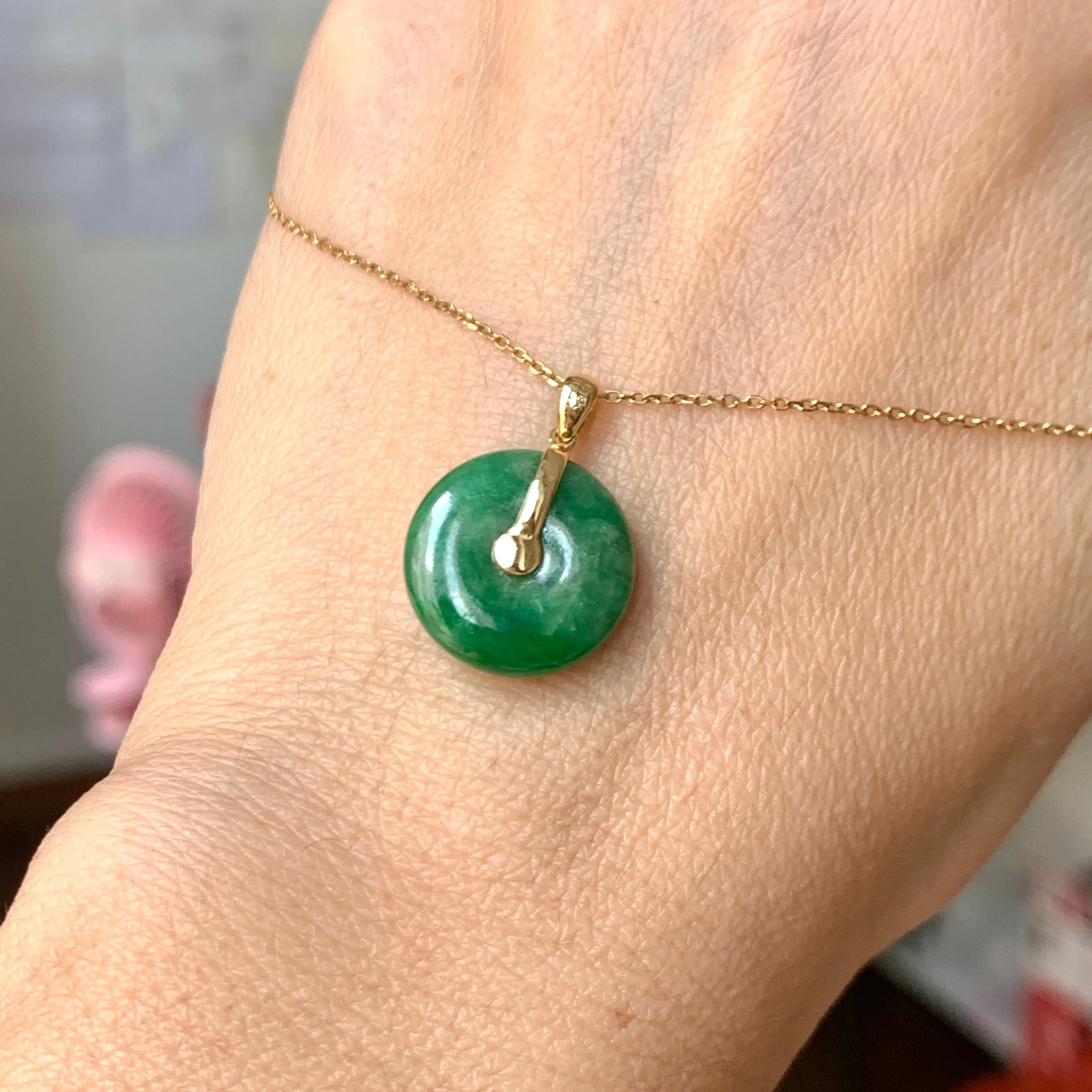 SOLD OUT: A-Grade Imperial Green Jadeite Donut Pendant (Lilac Flower) No.172148