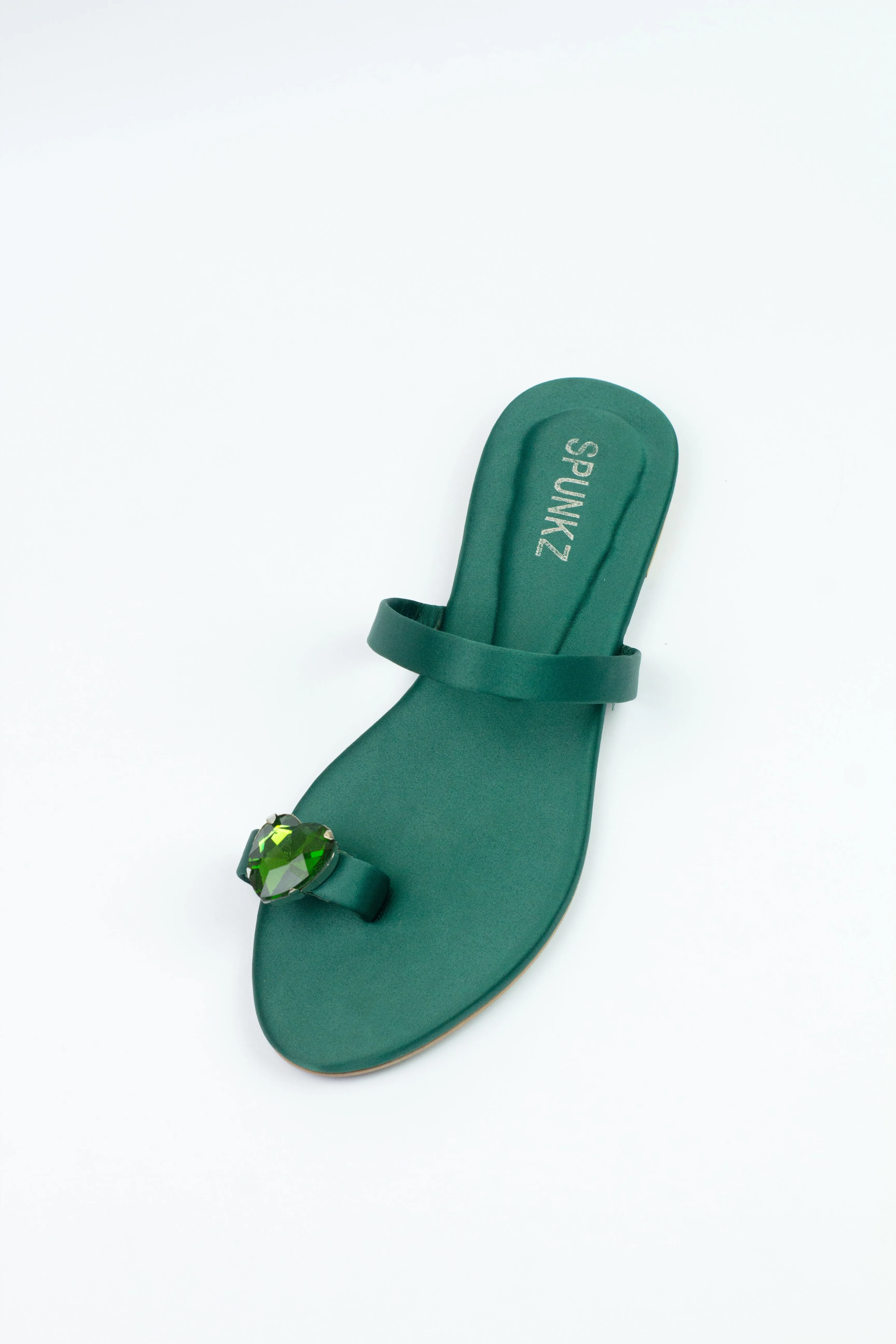 Spunkz Emerald Green Heart Shape Diamond Toe Ring Flats
