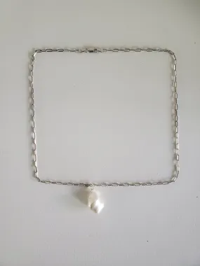 Sterling Silver Chain Link Necklace with Pearl