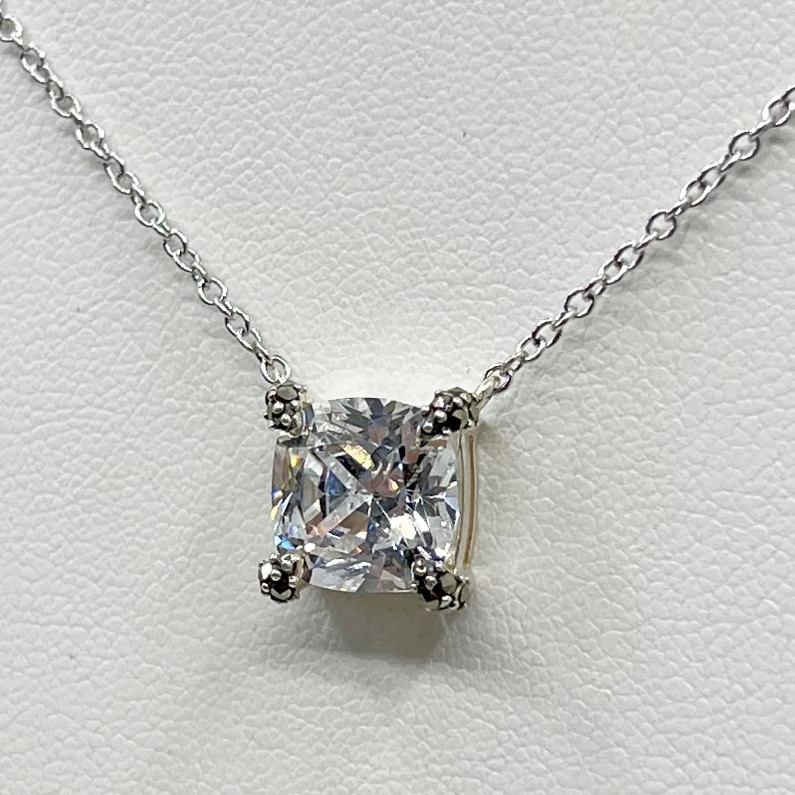 Sterling silver cubic zirconia & marcasite pendant necklace
