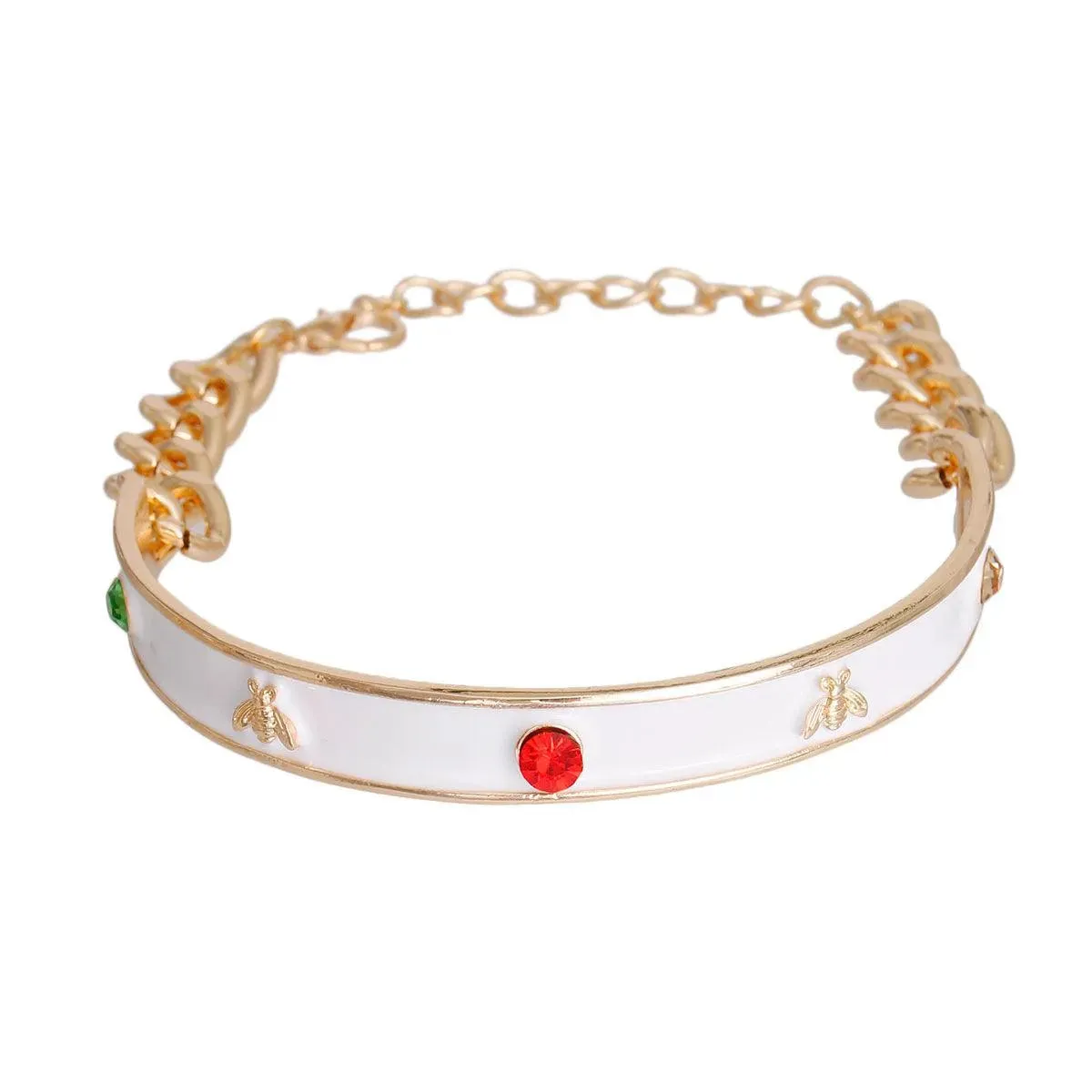 Stylish Bee and Rhinestone White Choker: Comeback Statement!
