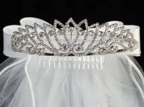 T412 24" Veil with Rhinestone Tiara