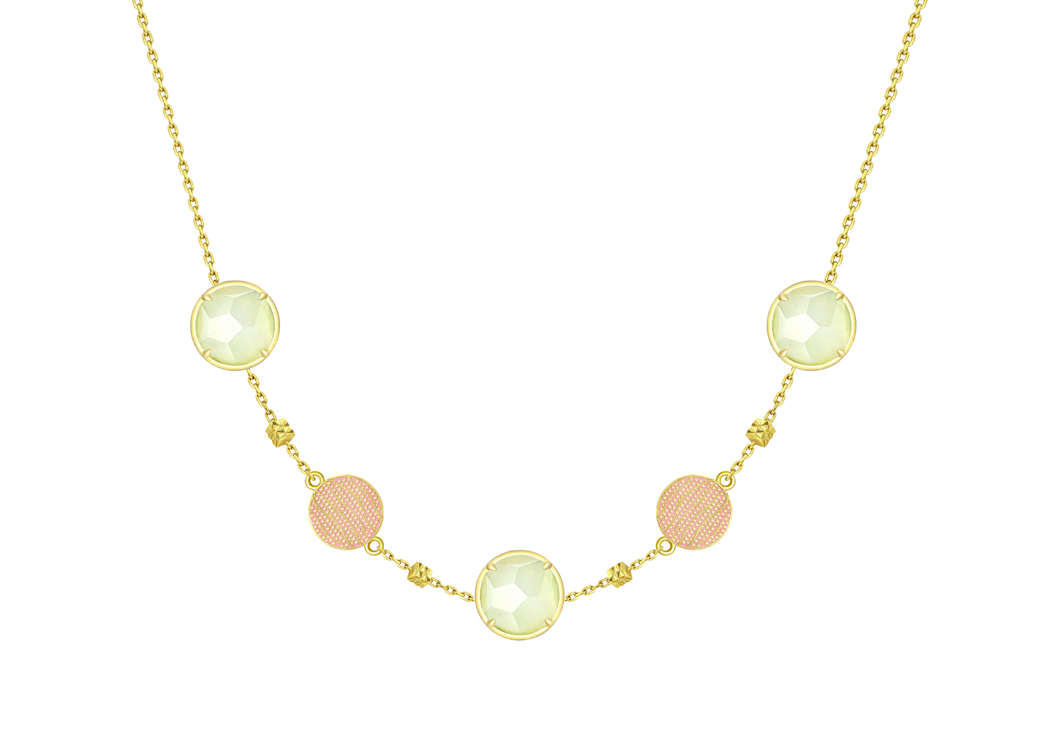 TRACEY CHEN | NECKLACE | 天然翡翠琺瑯項鍊 (黃金-水藍, 粉色)