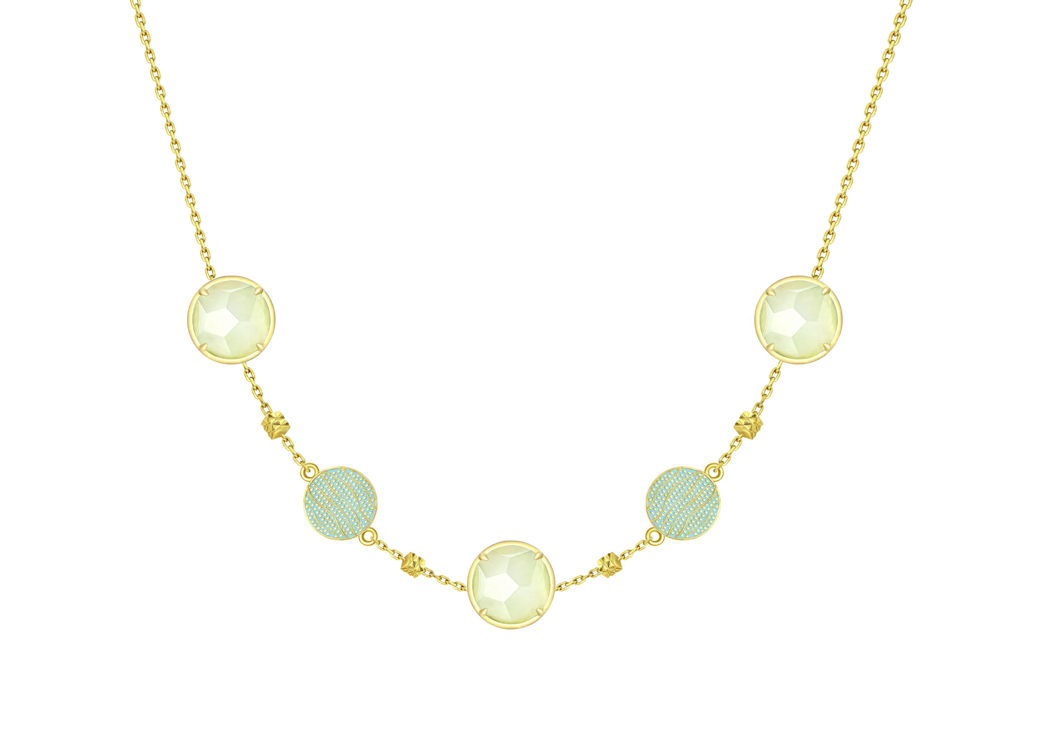 TRACEY CHEN | NECKLACE | 天然翡翠琺瑯項鍊 (黃金-水藍, 粉色)
