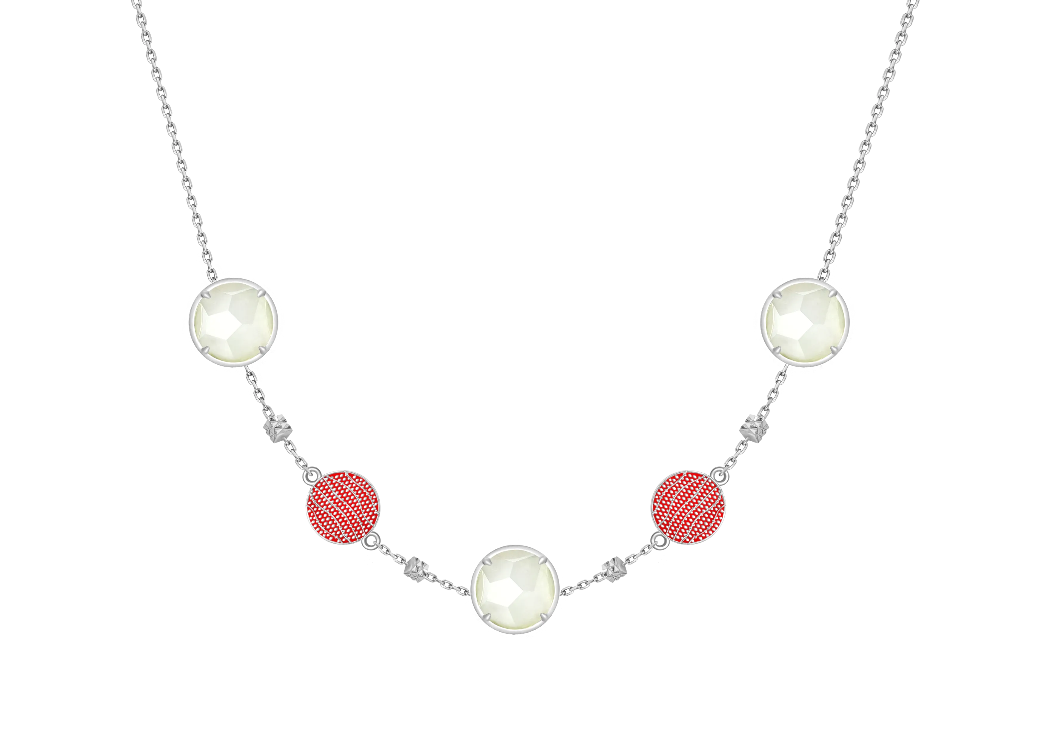 TRACEY CHEN | NECKLACE | 天然翡翠琺瑯項鍊 (白金-紅色, 深藍)