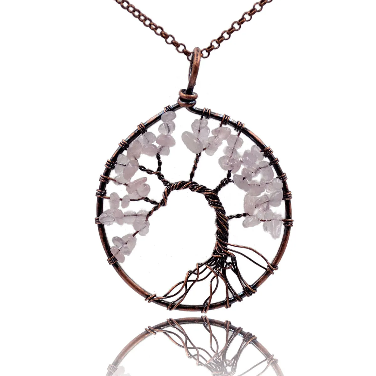 Tree of Life Pendant Necklace Chakra Gemstone 50mm Copper Wrap