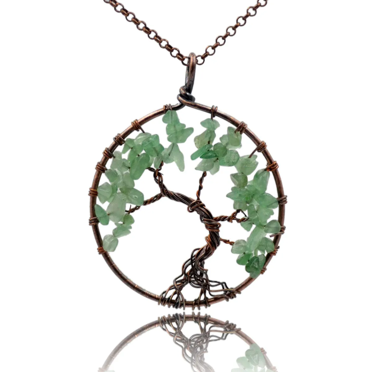 Tree of Life Pendant Necklace Chakra Gemstone 50mm Copper Wrap