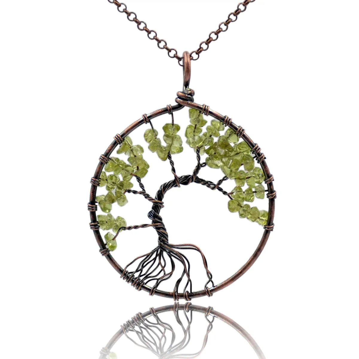 Tree of Life Pendant Necklace Chakra Gemstone 50mm Copper Wrap