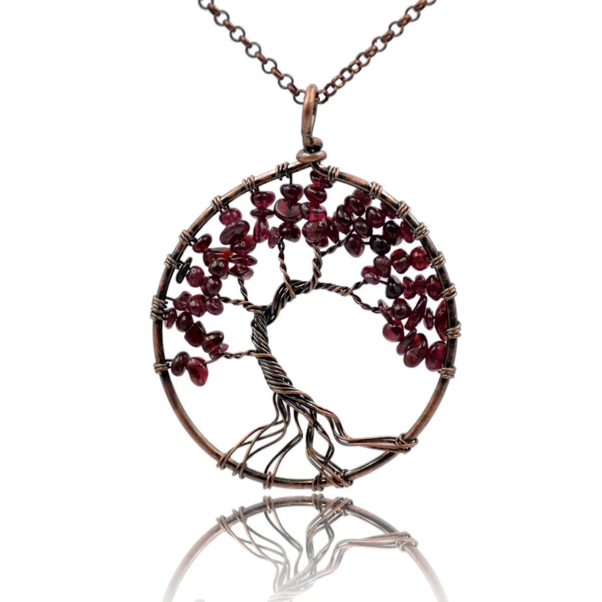 Tree of Life Pendant Necklace Chakra Gemstone 50mm Copper Wrap
