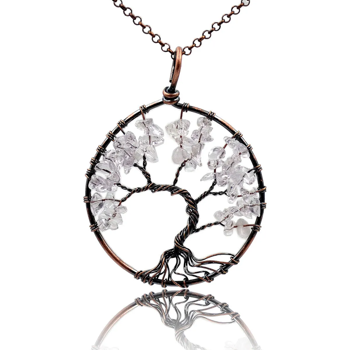 Tree of Life Pendant Necklace Chakra Gemstone 50mm Copper Wrap