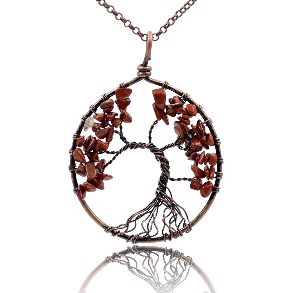 Tree of Life Pendant Necklace Chakra Gemstone 50mm Copper Wrap
