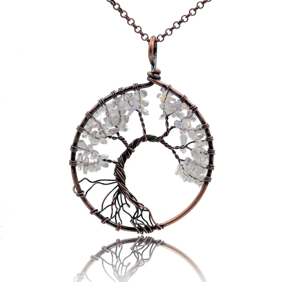 Tree of Life Pendant Necklace Chakra Gemstone 50mm Copper Wrap