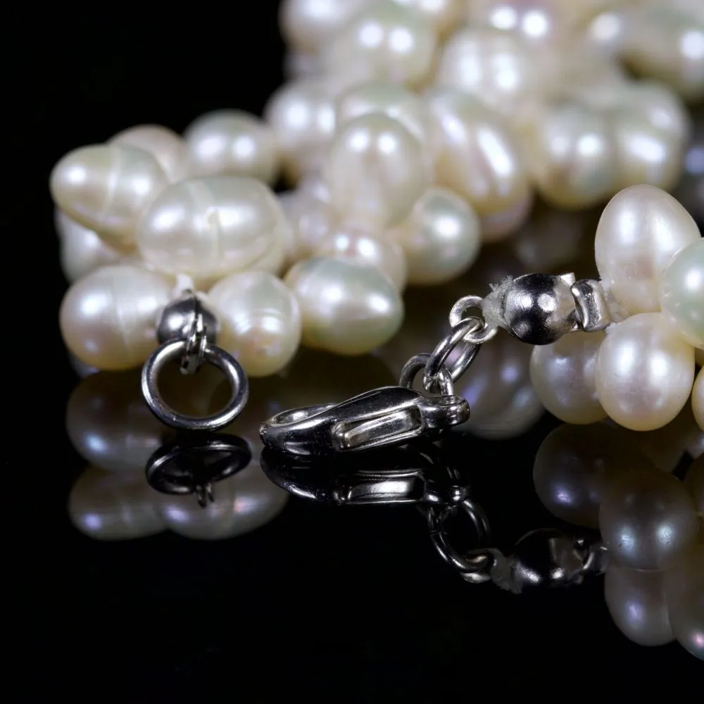 Triple Twist Pearl Necklace Silver