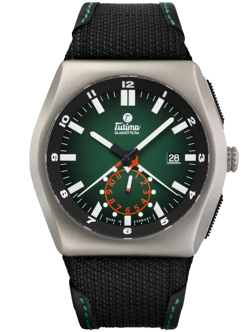 Tutima M2 Pearlblasted Titanium Green Dial Kevlar Strap Watch 6450-04