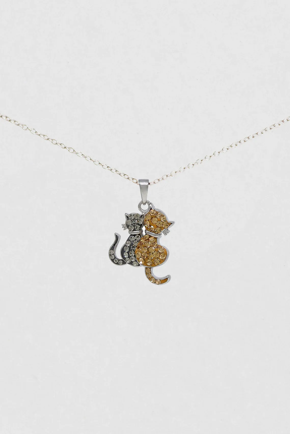 Two Cat Friends Crystal Sterling Silver Necklace