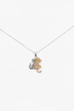 Two Cat Friends Crystal Sterling Silver Necklace