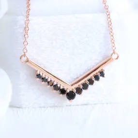 V Shaped Black Diamond Necklace in 14k Gold Tiara Drop Pendant