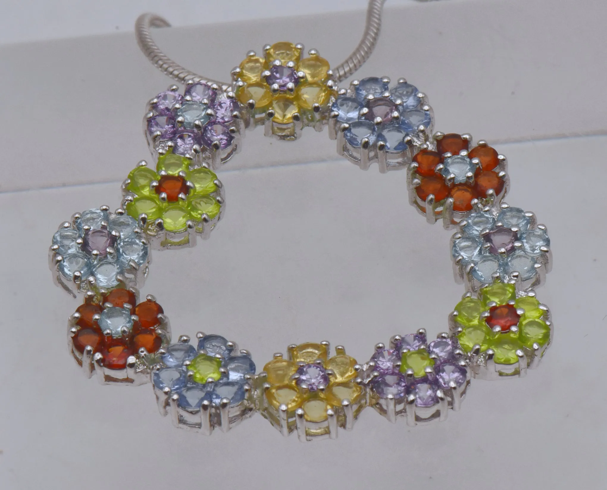 Vintage Colorful Rhinestone Floral Heart Pendant on Chain Necklace - 24"