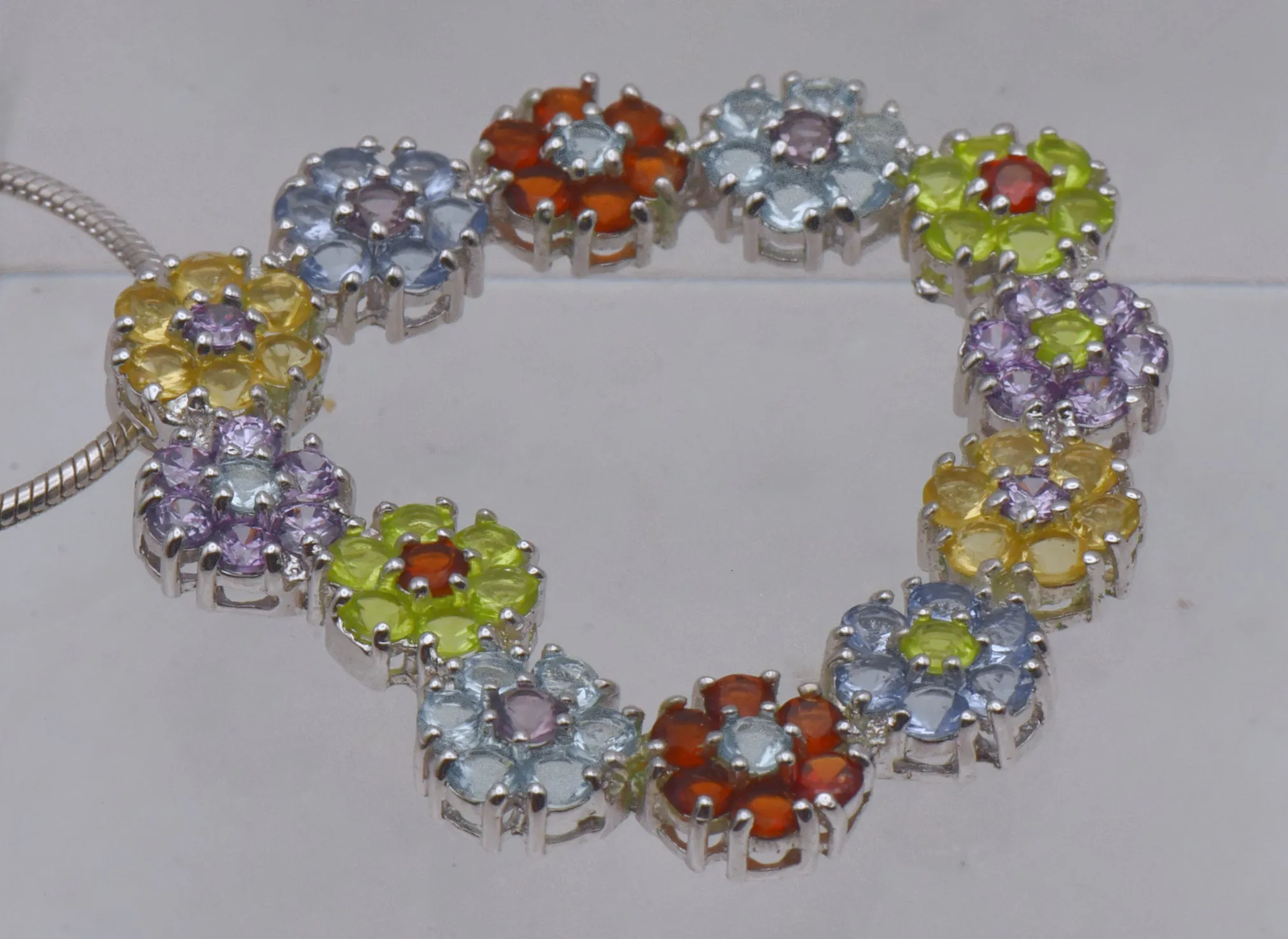 Vintage Colorful Rhinestone Floral Heart Pendant on Chain Necklace - 24"