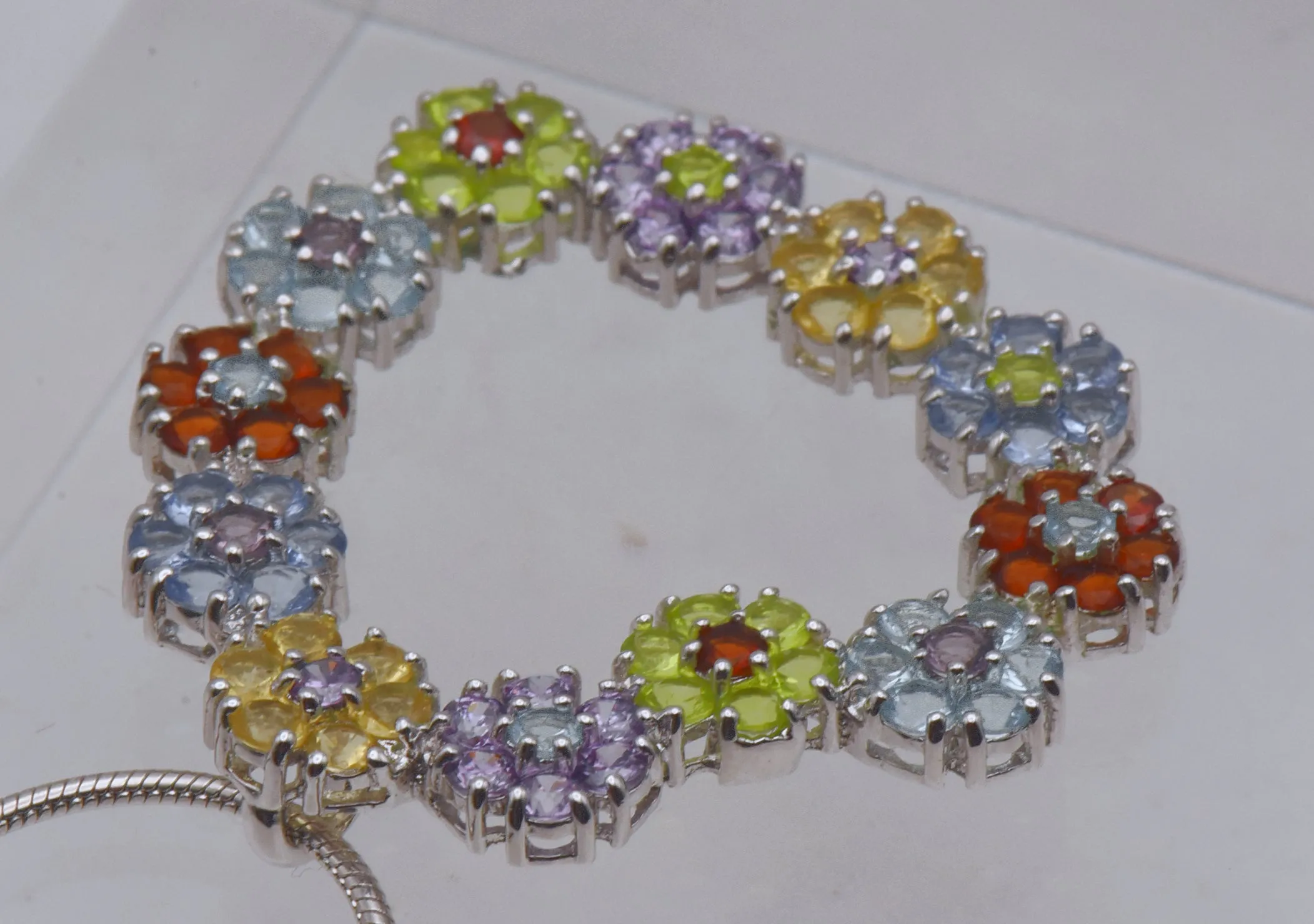 Vintage Colorful Rhinestone Floral Heart Pendant on Chain Necklace - 24"