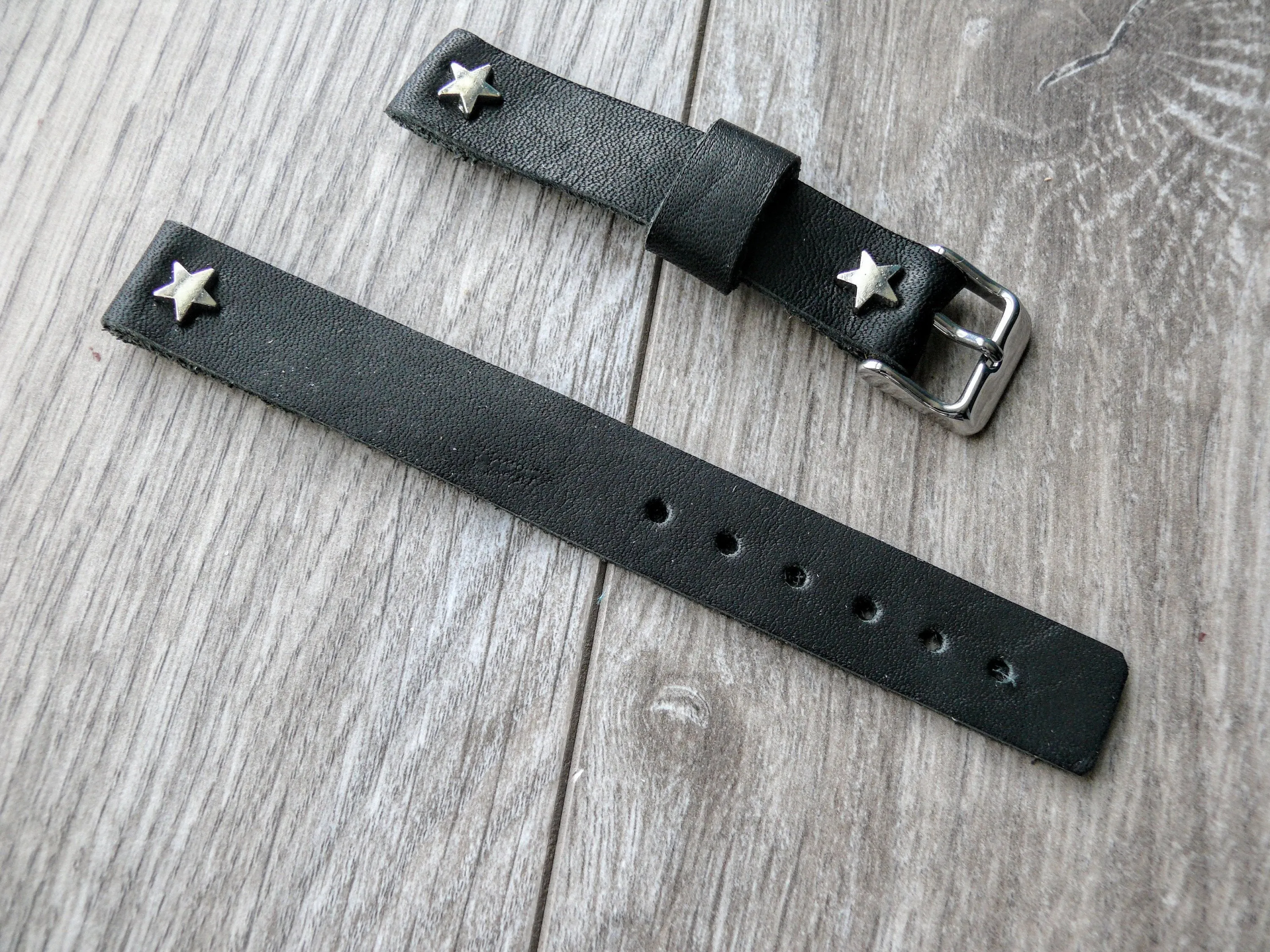 Woman's Black leather watch band | Wickett & Craig leather | 16 mm strap Star