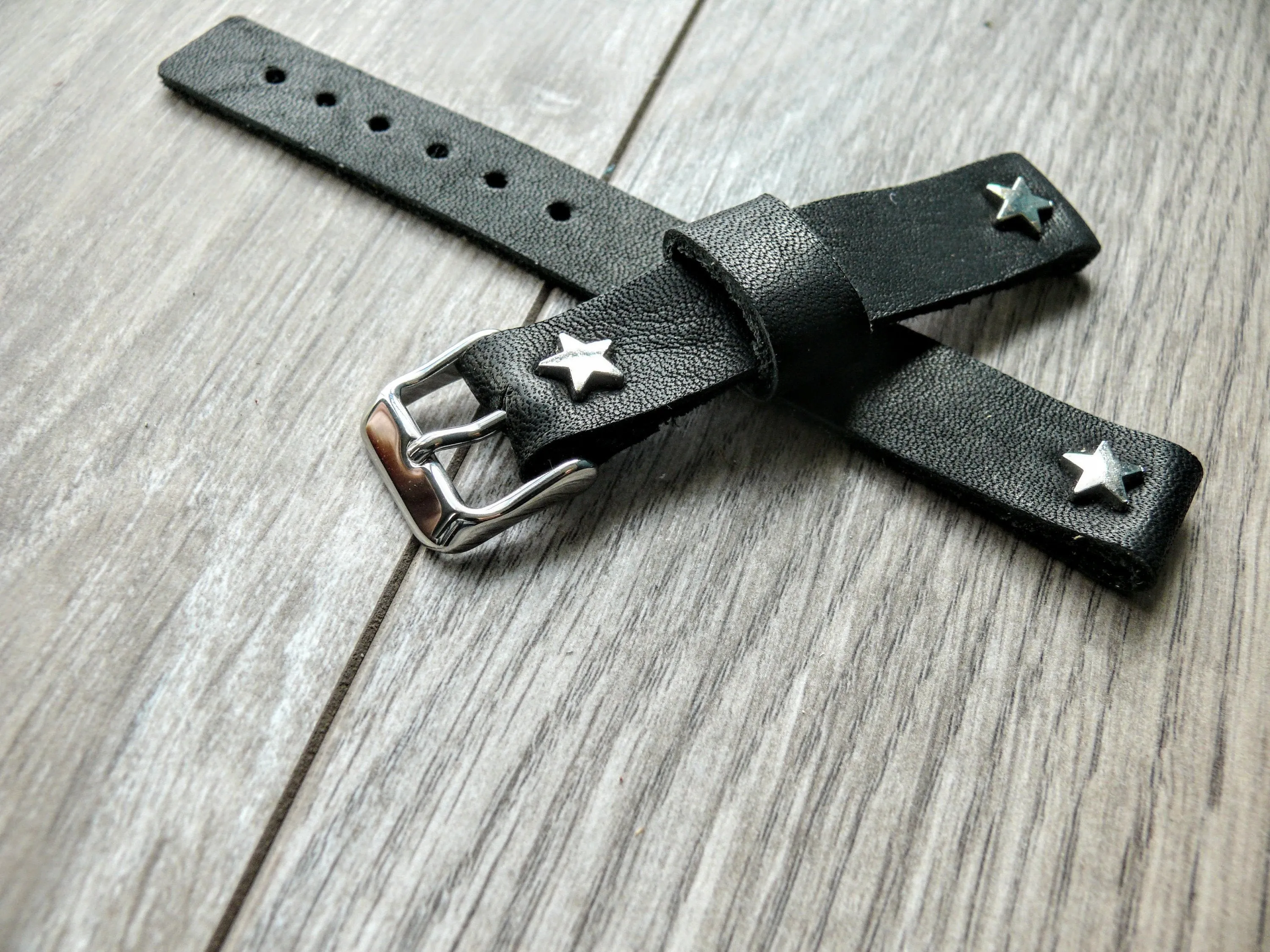 Woman's Black leather watch band | Wickett & Craig leather | 16 mm strap Star
