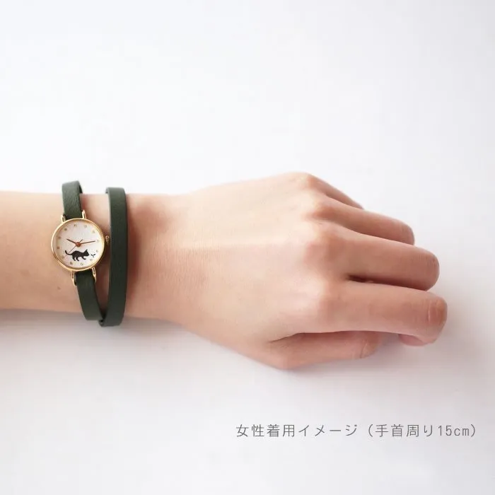 Women's Wristwatch - Cat and Seed Leaf, Japanese handmade wrist watch