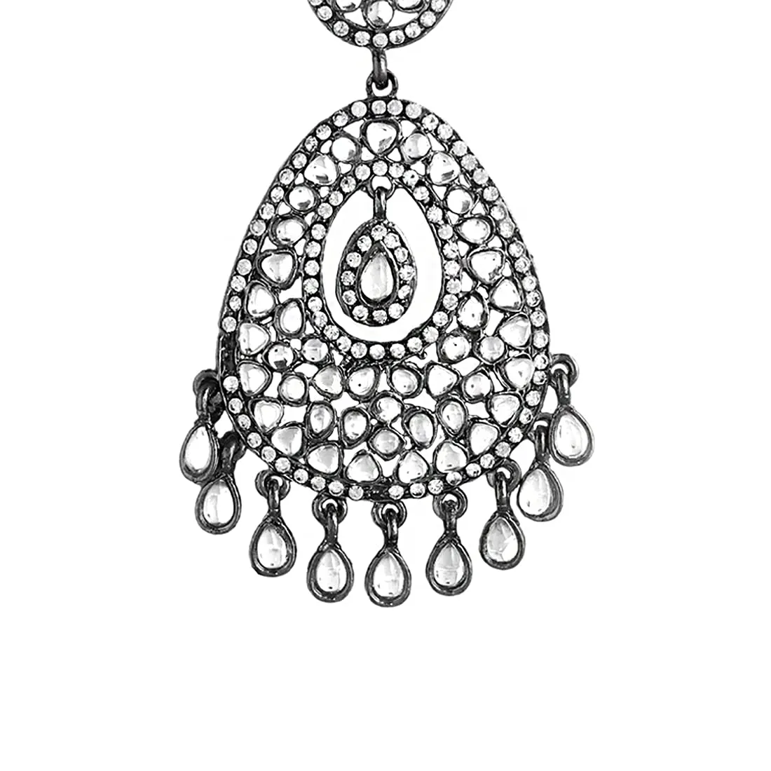 Yellow Chimes Danglers Earrings for Women Kundan Earrings Ethnic Black Gun Plated Traditional White Stones Dangler Earrings for Women and Girls.