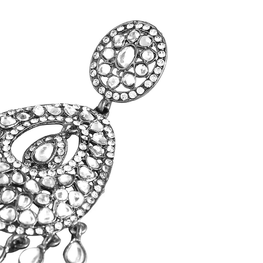 Yellow Chimes Danglers Earrings for Women Kundan Earrings Ethnic Black Gun Plated Traditional White Stones Dangler Earrings for Women and Girls.