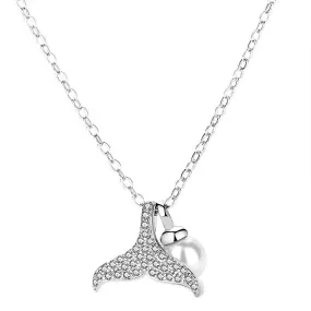Zircon Mermaid Tail with Pearl Silver Necklace for Women