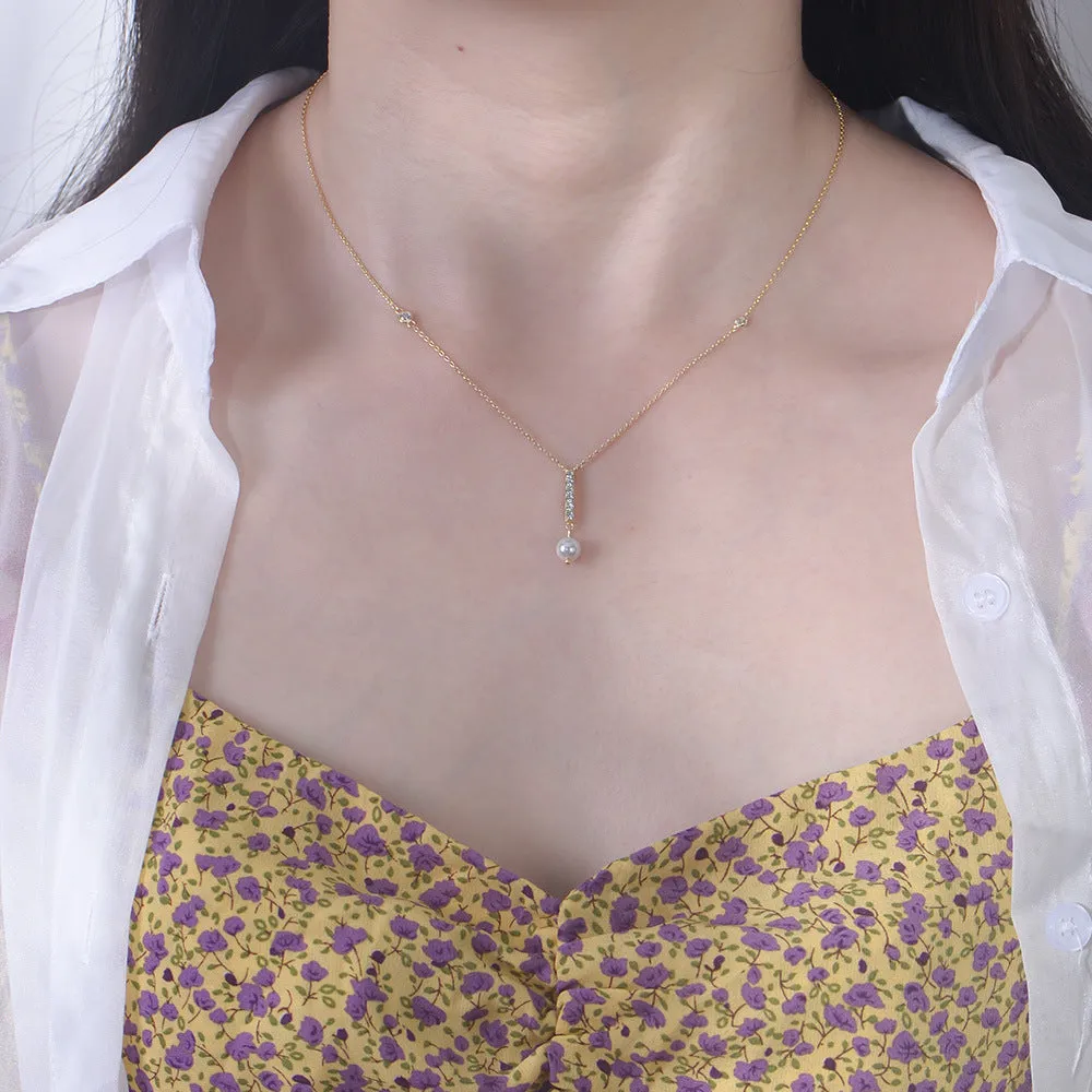 Zirconia Tassel Pearl Pendant Necklace