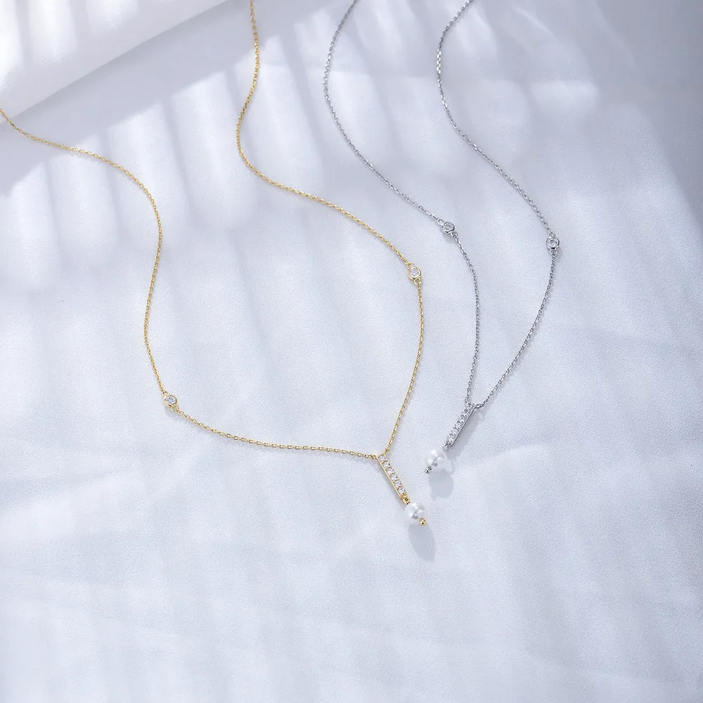 Zirconia Tassel Pearl Pendant Necklace