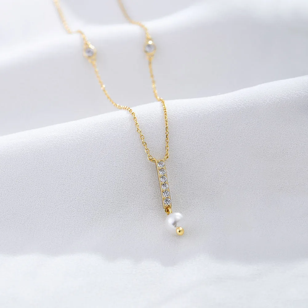 Zirconia Tassel Pearl Pendant Necklace