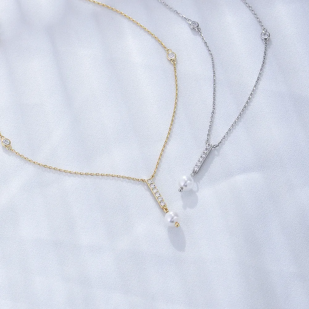 Zirconia Tassel Pearl Pendant Necklace