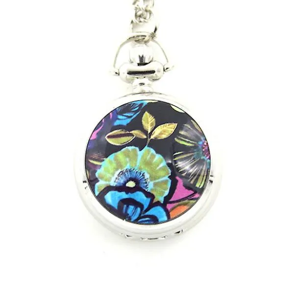 Zojie Pendant Watch - Flowers on Black